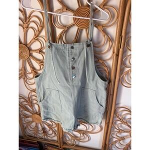 Blue Blush Short‎ Overalls Womens Size L Light Green Adjustable Distressed